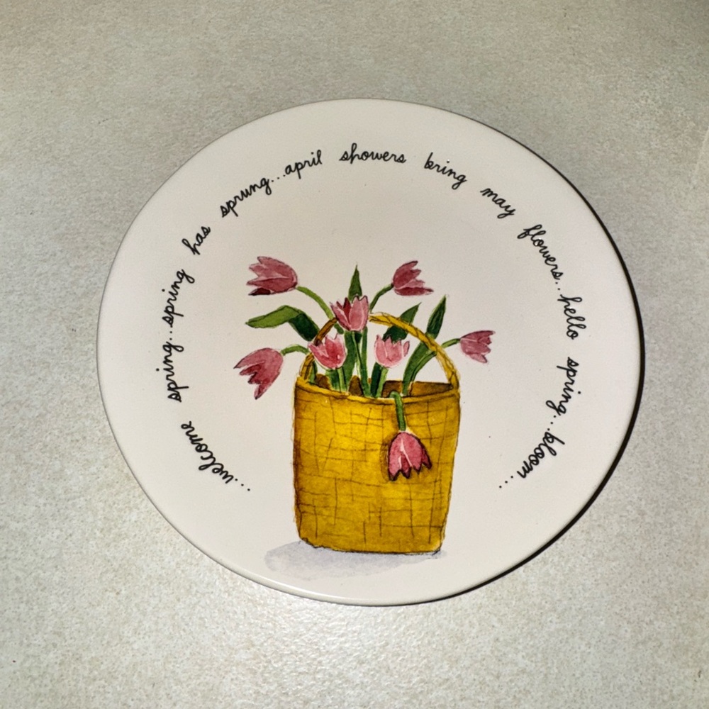 Rae dunn spring ceramic 8 inch round plate - yes